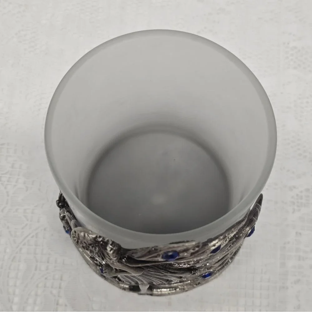 Vintage Silver Metal Fairy Elf Blue Rhinestones Celestial Votive Candle Holder